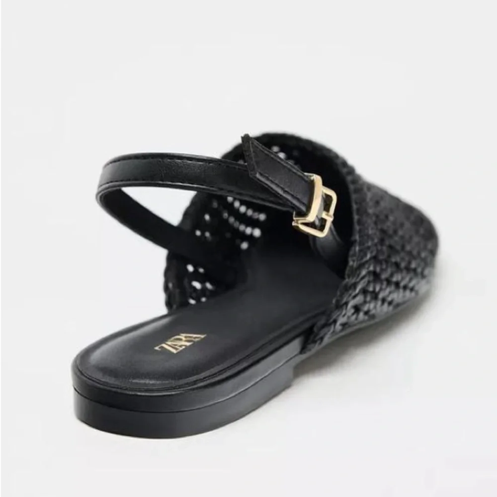 ZARA Woven Slingback Flats 9 Black NWT